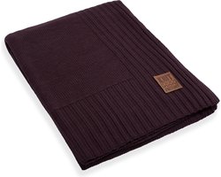 Knit Factory Uni Gebreid Plaid - Woondeken - plaid - Wollen deken - Kleed - Aubergine - 160x130 cm