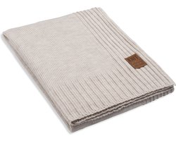Knit Factory Uni Gebreid Plaid - Woondeken - plaid - Wollen deken - Kleed - Beige - 160x130 cm