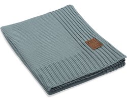 Knit Factory Uni Gebreid Plaid - Woondeken - plaid - Wollen deken - Kleed - Stone Green - 160x130 cm