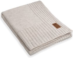 Knit Factory Uni Gebreid Plaid XL - Woondeken - plaid - Wollen deken - Kleed - Beige - 195x225 cm