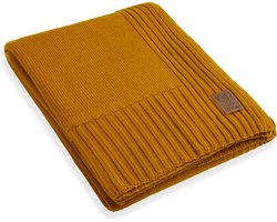 Knit Factory Uni Gebreid Plaid XL - Woondeken - plaid - Wollen deken - Kleed - Oker - 195x225 cm