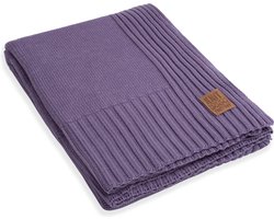 Knit Factory Uni Gebreid Plaid XL - Woondeken - plaid - Wollen deken - Kleed - Violet - 195x225 cm