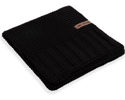Knit Factory Vinz Gebreid Plaid - Woondeken - plaid - Wollen deken - Kleed - Zwart - 160x130 cm