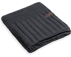 Knit Factory Vinz Gebreid Plaid XL - Woondeken - plaid - Wollen deken - Kleed - Antraciet - 195x225 cm