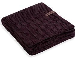 Knit Factory Vinz Gebreid Plaid XL - Woondeken - plaid - Wollen deken - Kleed - Aubergine - 195x225 cm