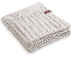 Knit Factory Vinz Gebreid Plaid XL - Woondeken - plaid - Wollen deken - Kleed - Beige - 195x225 cm