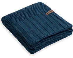 Knit Factory Vinz Gebreid Plaid XL - Woondeken - plaid - Wollen deken - Kleed - Petrol - 195x225 cm