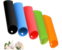 Knoflook Dunschiller, 5 stuks siliconen knoflook roller peeling buis, gemakkelijk bruikbaar keukengereedschap (rood, geel, groen, blauw, zwart)