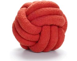 Knoopkussen Bal - Decoratief Kussen Rond - Woonkamer Decoratie - Handgeweven Ontwerp - 22cm - Rood