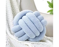 Knoopkussen Bal - Zachte Decoratieve Kussens voor Thuis - Handgemaakt Pluche Kussen - Ronde Boucle Kussen (28.5cm, Blauw)