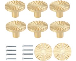 Knoppen voor kasten en lades - 38×38×23mm - Kastknoppen - Ladegrepen - Ronde handgrepen van zinklegering voor dressoirs - Messing platte ladegrepen - Handgrepen voor keukens, kasten, badkamers, dressoirs, kasten - Met 22mm schroef - Goud - 8 Stuks