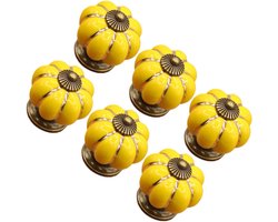 Knoppenset Pompoen - Keramische Grepen - Kast Decoratie - Set van 6 - 4x4x4cm - Geel