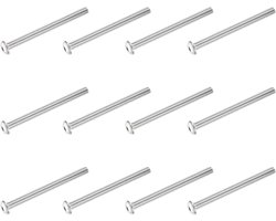 Knopschroeven met binnenzeskant, 12 stuks #8-32 UNC x 5 cm, roestvrij staal 304, volledige schroefdraad, voor meubels, waterpomp, zilverkleurig