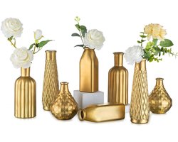 Knopvaas Set van 8 Gouden Glazen Vazen - Bloemen Tafel Decoratie Bruiloft Centrastuk Vintage Kristal Woonkamer Accessoires
