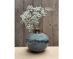 Knopvaasje blauw/grijs drip - Klein vaasje - keramisch vaasje volledig handgemaakt (1 stuk)