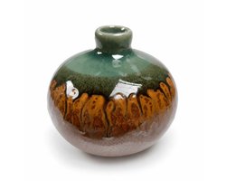 Knopvaasje keramiek – oker mos drip - handgemaakt decoratief vaasje – minimalistisch bloemenvaasje – compact woonaccessoire (1 stuk)