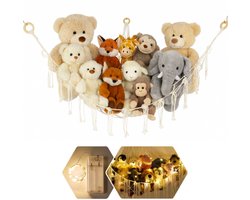 Knuffel Hangmat MET verlichting incl. montagetools | Opbergnet Knuffels | Opbergzak Hangen / Hangend | Plush Net | Opberger / Opbergsysteem voor knuffel | Toy Hammock