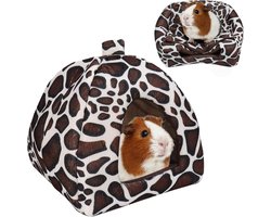 Knuffelbare schuilplaats voor cavia's en konijnen, wasbaar, winterbestendig en comfortabel voor kleine huisdieren (luipaardpatroon)