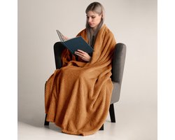 Knuffeldeken fleece knuffelzachte sprei 220 x 240 cm oranje