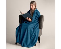 Knuffeldeken fleece knuffelzachte sprei 70 x 150 cm donkerblauw