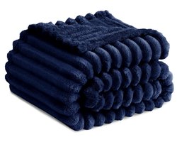 Knuffeldeken - Zacht en warm fleece - Voor op de bank, bed of als decoratie - Donkerblauw - 150x200 cm