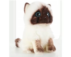 Knuffeldier kat/poes - Super schattige pluche Siamese kat - Realistisch pluche kussen - Zacht slaapkussen & speelgoed - Verjaardagscadeau - 26 cm