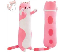 Knuffeldier speelgoed - schattig kattenknuffel - zacht lang lichaam - kat pluche kussen - 110cm - roze