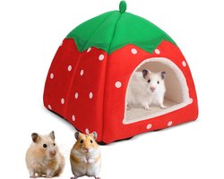Knuffelhol voor cavia's en kleine knaagdieren met uitneembare mat en aardbeienmotief, 24 x 24 cm, ideaal voor ratten en hamsters