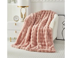Knuffelige deken konijn pluche zachte deken dikke 1000GSM flanellen deken bankdeken warme deken bankdeken veelzijdige deken voor bed bank slaapkamer kantoor roze 160x200cm