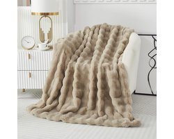 Knuffelige deken konijn pluche zachte deken dikke 1000GSM flanellen deken bankdeken warme deken bankdeken veelzijdige deken voor bed bank slaapkamer kantoor kaki 160x200cm