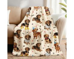 Knuffelige zachte teckel sprei, pluche deken voor hondenliefhebbers, flanel fleece, 150 x 130 cm, perfect voor bank en bed, schattig cadeau voor dierenliefhebbers