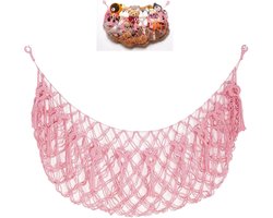 Knuffelnetten - Speelgoed hangnetten - Muur opbergnetten - Babykamer opbergaccessoires - Ruimtebesparend, eenvoudig te monteren, flexibel - Katoenmix - 150×60 cm - Geschikt voor knuffels, speelgoed en kinderkamers - Roze
