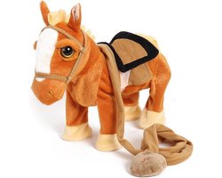 Knuffelpaard – Licht bruin – Loopt lopend Lopende – Speelgoed – Electrisch – Muziek – Batterijen – Bewegend – Kerst – Sinterklaas – Cadeau – Hinniken – Pony – Paard – Pluche – Horse – Toy – Kinderen – Jongen Meisje