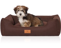 Knuffelwuff Hondenbed Lotte van velours met fijn handgeweven karakter M-L 85 x 63cm bruin