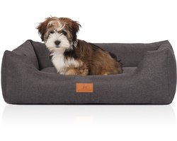 Knuffelwuff Hondenbed Lotte van velours met fijn handgeweven karakter M-L 85 x 63cm grijs
