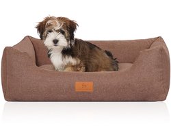 Knuffelwuff Hondenbed Lotte van velours met fijn handgeweven karakter M-L 85 x 63cm lichtbruin