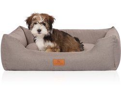 Knuffelwuff Hondenbed Lotte van velours met fijn handgeweven karakter M-L 85 x 63cm lichtgrijs