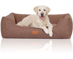 Knuffelwuff Hondenbed Lotte van velours met fijn handgeweven karakter XXL 120 x 85cm lichtbruin