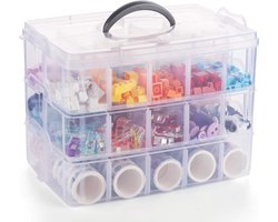 Knutseldoos met compartimenten - 3-laags - 30 vakken - transparant - stapelbaar - handvat - sorteerdoos - knutselen - sieraden - speelgoed - naai-accessoires supply bin
