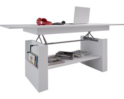 Kobila salontafel met in hoogte verstelbaar tafelblad, 1 legplank en 2 vakkenwit.