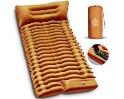 Kochar Slaapmat zelfopblazend - Slaapmat met ingebouwde voetpomp & hoofdkussen - Extra groot formaat - Camping matras - Slaapmatje - Oranje