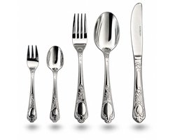 Kochmann Bestekset 30-Delig – 6-Persoons RVS Bestek – 6 Tafelmessen, 6 Eetlepels, 6 Eetvorken, 6 Koffielepels & 6 Dessertvorkjes – Hoogglans Afwerking – Klassiek Sierlijk Reliëfdesign – Vaatwasserbestendig
