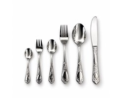 Kochmann Bestekset 36-Delig – 6-Persoons RVS Bestek – 6 Tafelmessen, 6 Eetlepels, 6 Eetvorken, 6 Dessertvorkjes, 6 Koffielepels & 6 Theelepels – Hoogglans – Sierlijk Reliëfdesign – Vaatwasserbestendig Klassiek Bestek - RVS - 18/0 Bestekset Klassiek
