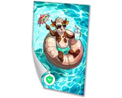 Koe relaxend in zwembad - Koe poster - Poster zwembad - Digital Art - Muurdecoratie modern - Kantoor accessoires - poster 100x150 cm