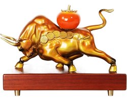 Koe Standbeeld - Messing Ornament - Woonkamer Decoratie - Handgemaakte Ambacht - 25x12x28cm - Koper