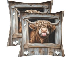 Koeien Kussenslopen - Boerderij Decor - Woonkamer Decoratie - 3D Print Patroon - 40 x 40 cm - Hout Bruin