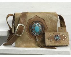 Koeienhuid damestas met bijpassende portemonnee