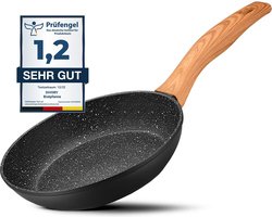 Koekenpan 16 cm geen inductie - kleine universele pan met antiaanbaklaag voor alle soorten fornuizen - stevige handgrepen (licht hout, 16 cm)