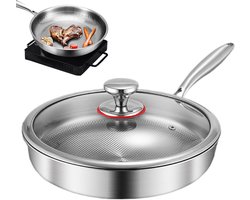 Koekenpan Anti-Aanbak - Koekenpan met Deksel - Koken op Inductie - Metaalvriendelijke Krasbescherming - 22 cm - Metaal