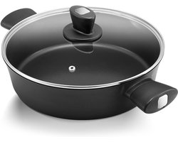 Koekenpan, inductie met deksel, stoofpan, serveerpan met hoge rand, kookpan 28 cm/3,8 l, met anti-verbrandingshandgrepen, antiaanbaklaag, voor braden, roeren en stoven